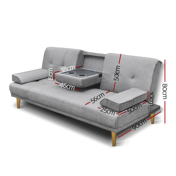Artiss Sofa Bed 188CM Grey Faux Linen Artiss