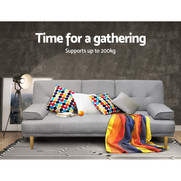 Artiss Sofa Bed 188CM Grey Faux Linen Artiss