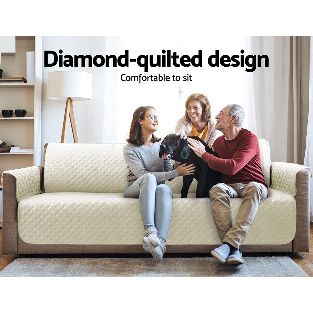 Artiss Sofa Cover Quilted Couch Covers 100% Water Resistant 4 Seater Beige Artiss