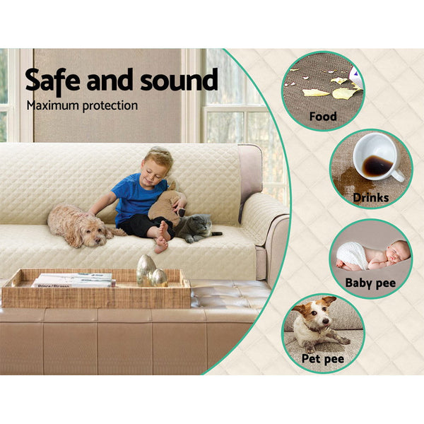 Artiss Sofa Cover Quilted Couch Covers 100% Water Resistant 4 Seater Beige Artiss