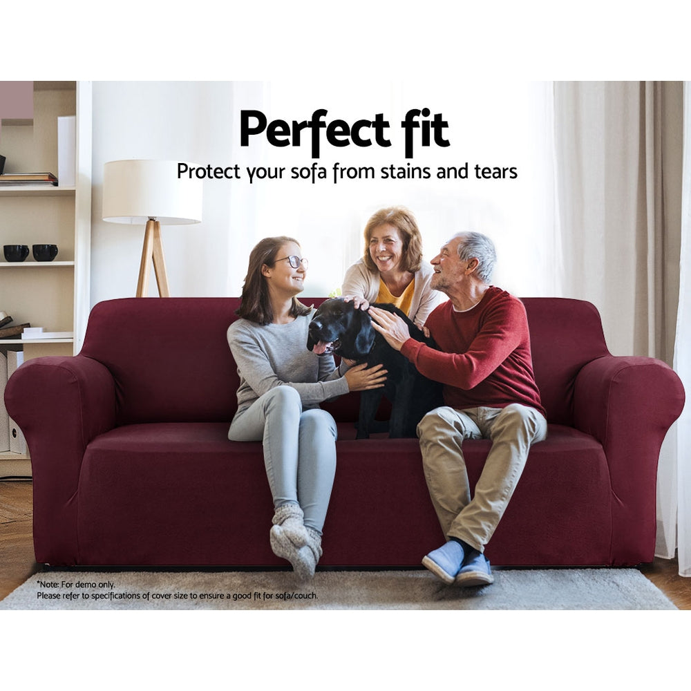 Artiss Sofa Cover Elastic Stretchable Couch Covers Burgundy 3 Seater Artiss