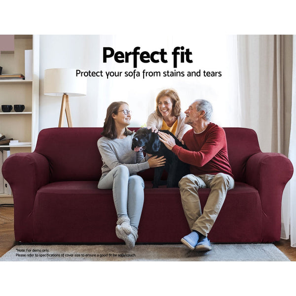 Artiss Sofa Cover Elastic Stretchable Couch Covers Burgundy 3 Seater Artiss