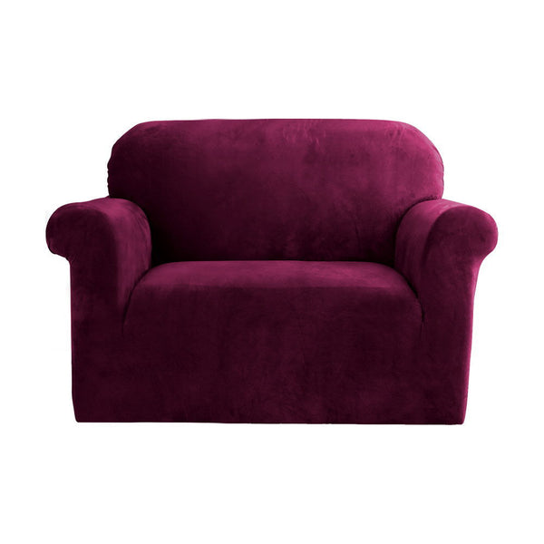 Artiss Velvet Sofa Cover Plush Couch Cover Lounge Slipcover 1 Seater Ruby Red Artiss