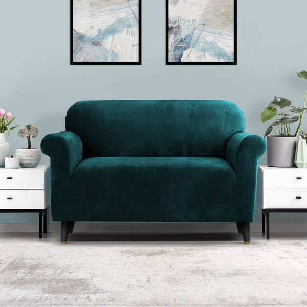 Artiss Velvet Sofa Cover Plush Couch Cover Lounge Slipcover 2 Seater Agate Green Artiss