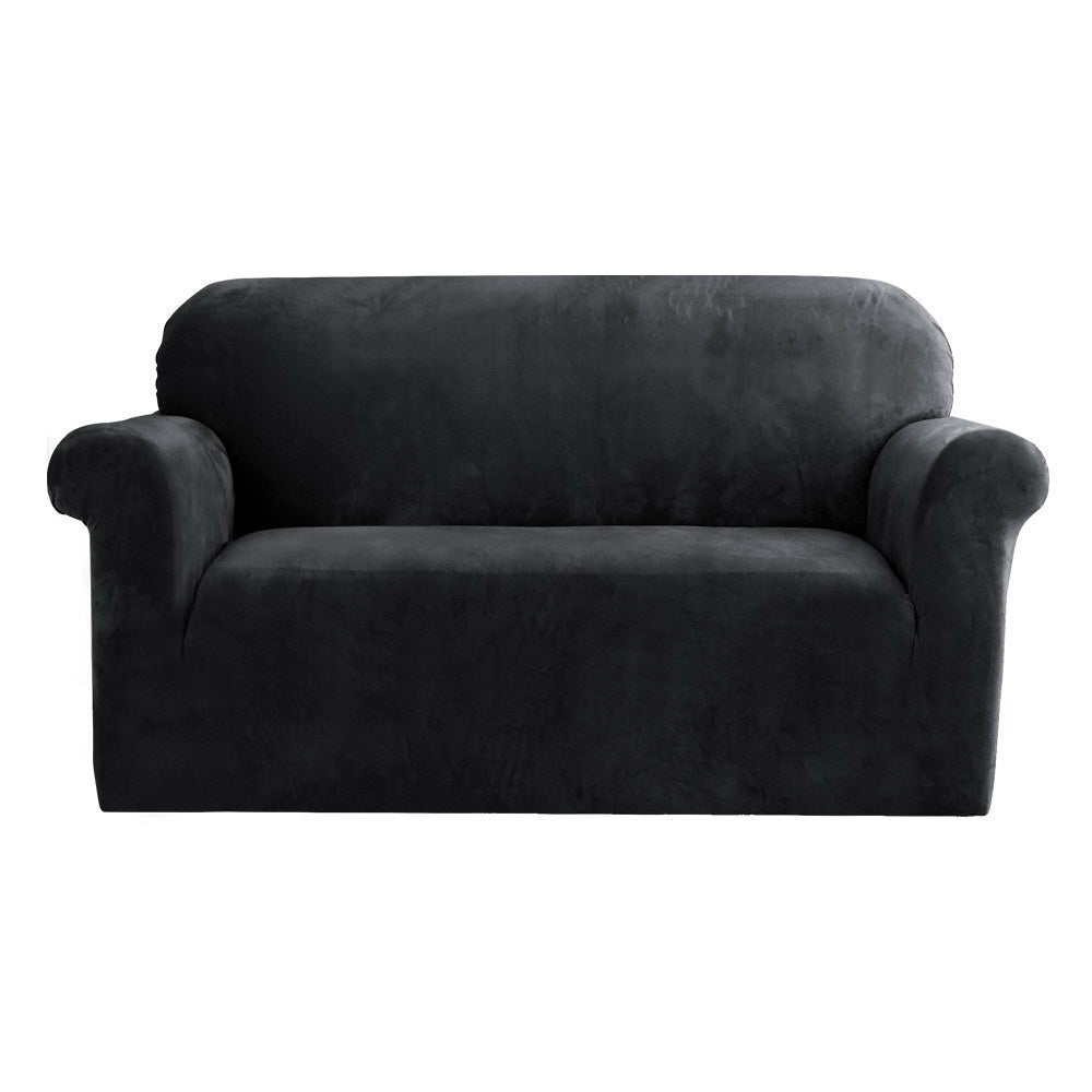 Artiss Velvet Sofa Cover Plush Couch Cover Lounge Slipcover 2 Seater Black Artiss