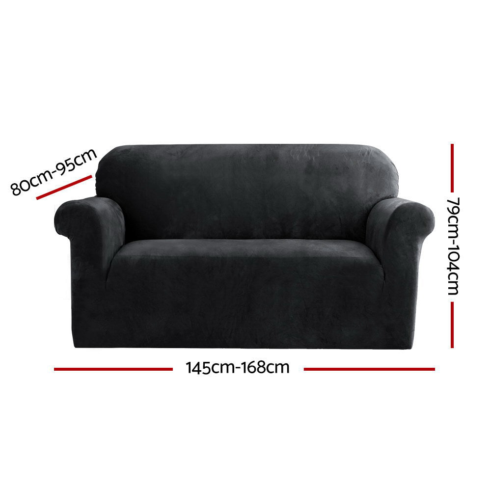 Artiss Velvet Sofa Cover Plush Couch Cover Lounge Slipcover 2 Seater Black Artiss