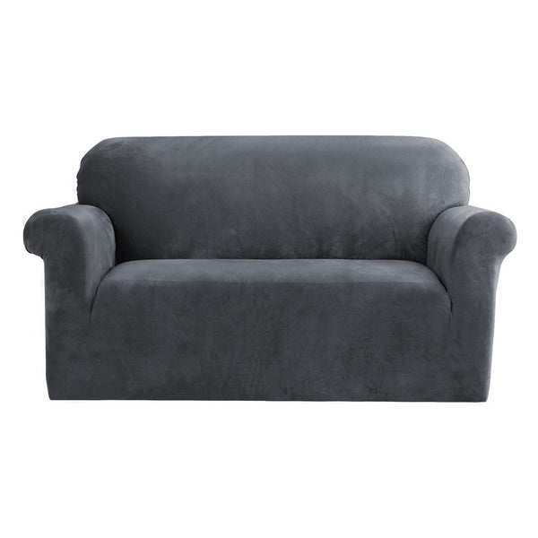 Artiss Velvet Sofa Cover Plush Couch Cover Lounge Slipcover 2 Seater Grey Artiss