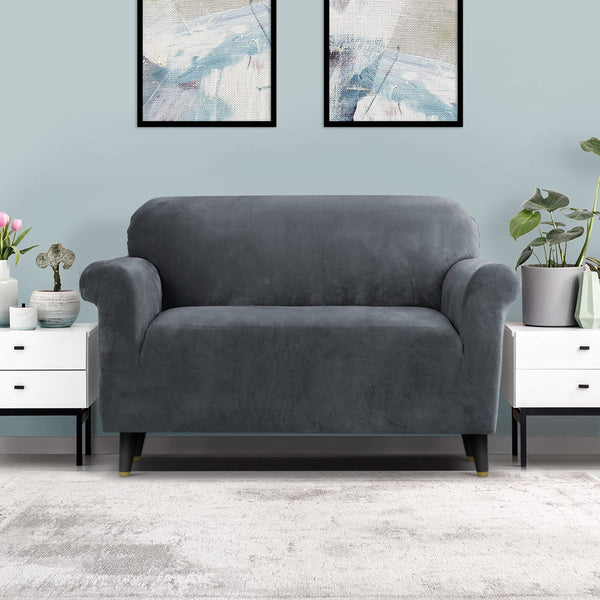 Artiss Velvet Sofa Cover Plush Couch Cover Lounge Slipcover 2 Seater Grey Artiss