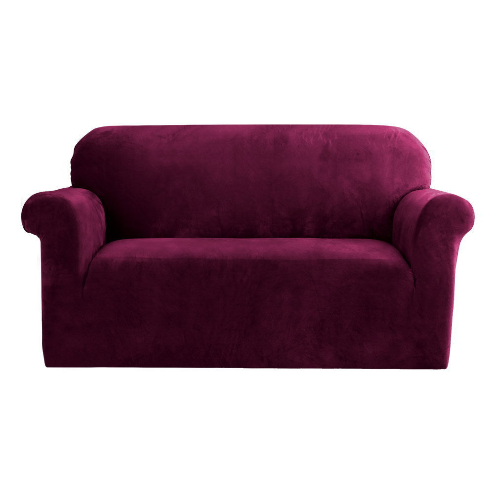 Artiss Velvet Sofa Cover Plush Couch Cover Lounge Slipcover 2 Seater Ruby Red Artiss