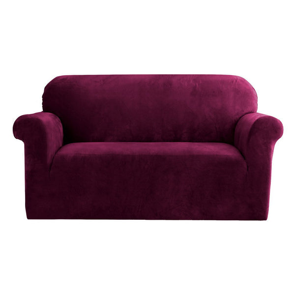Artiss Velvet Sofa Cover Plush Couch Cover Lounge Slipcover 2 Seater Ruby Red Artiss