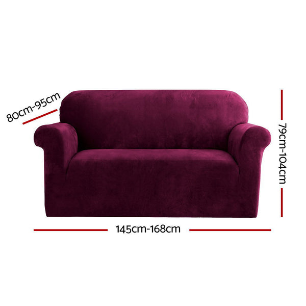 Artiss Velvet Sofa Cover Plush Couch Cover Lounge Slipcover 2 Seater Ruby Red Artiss