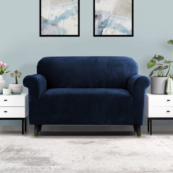 Artiss Velvet Sofa Cover Plush Couch Cover Lounge Slipcover 2 Seater Sapphire Artiss