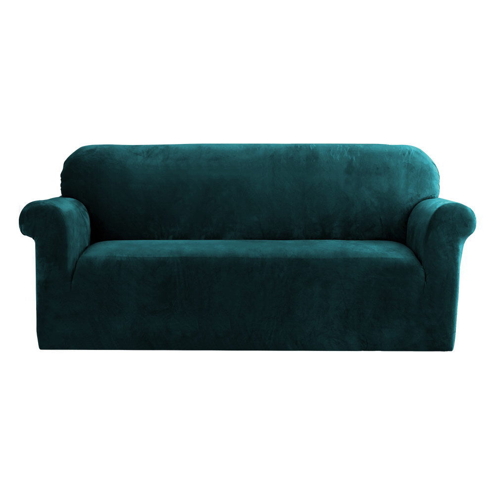 Artiss Velvet Sofa Cover Plush Couch Cover Lounge Slipcover 3 Seater Agate Green Artiss