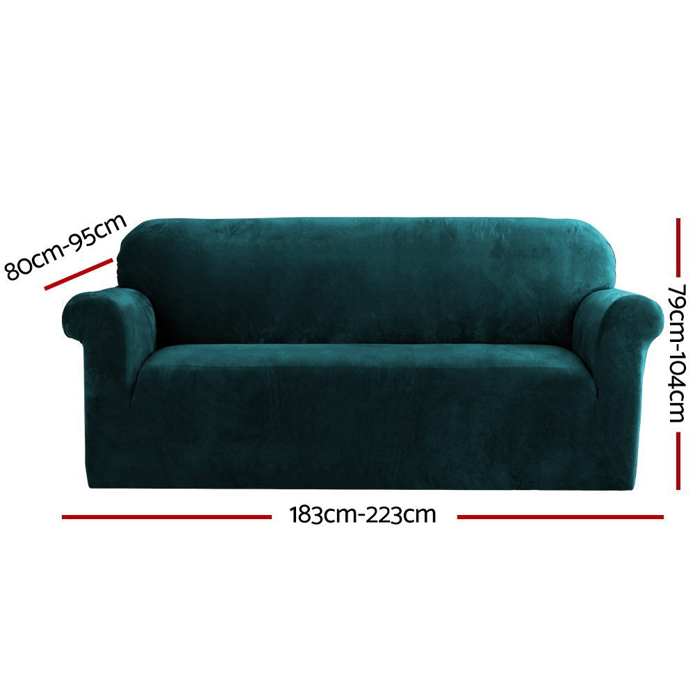 Artiss Velvet Sofa Cover Plush Couch Cover Lounge Slipcover 3 Seater Agate Green Artiss