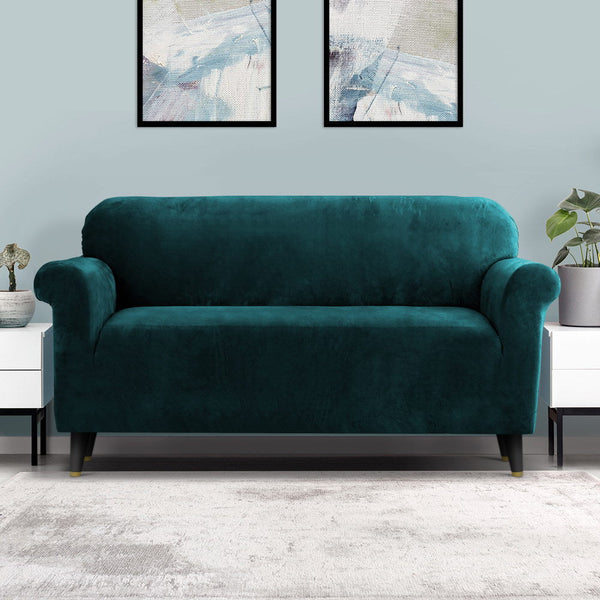 Artiss Velvet Sofa Cover Plush Couch Cover Lounge Slipcover 3 Seater Agate Green Artiss