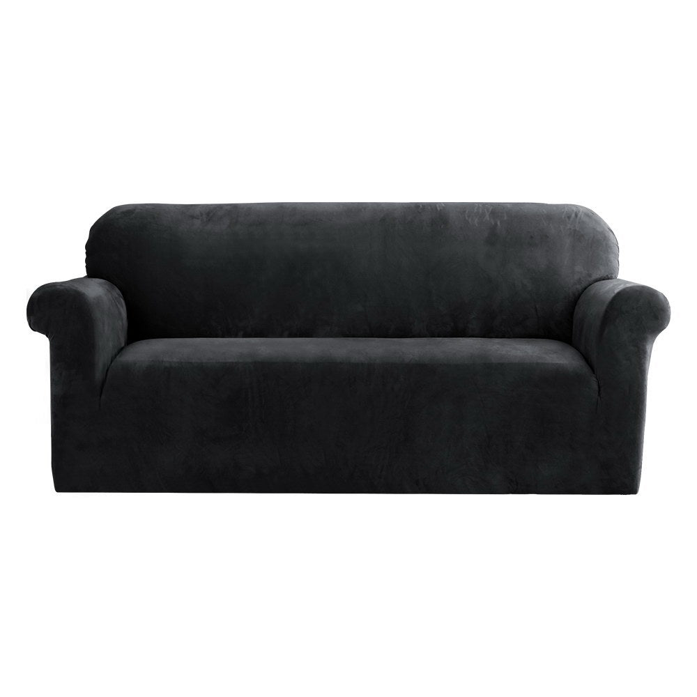 Artiss Velvet Sofa Cover Plush Couch Cover Lounge Slipcover 3 Seater Black Artiss
