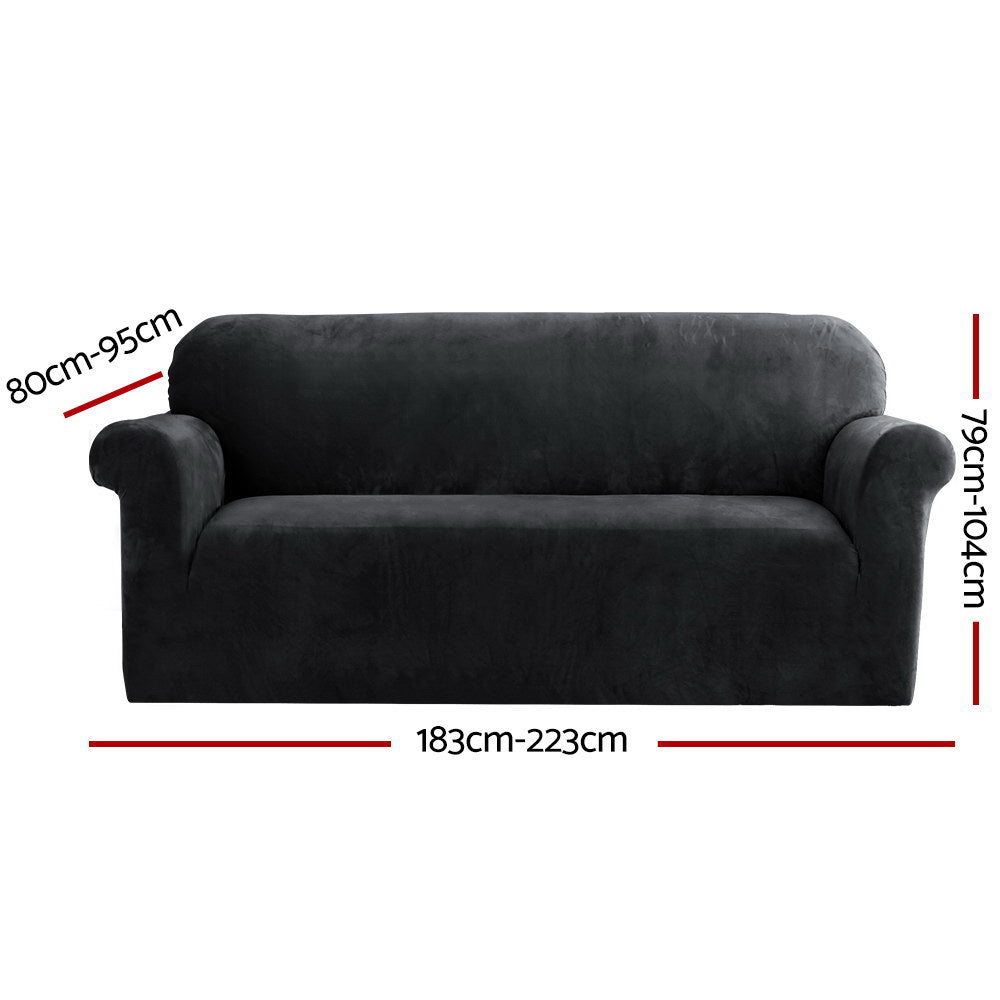 Artiss Velvet Sofa Cover Plush Couch Cover Lounge Slipcover 3 Seater Black Artiss