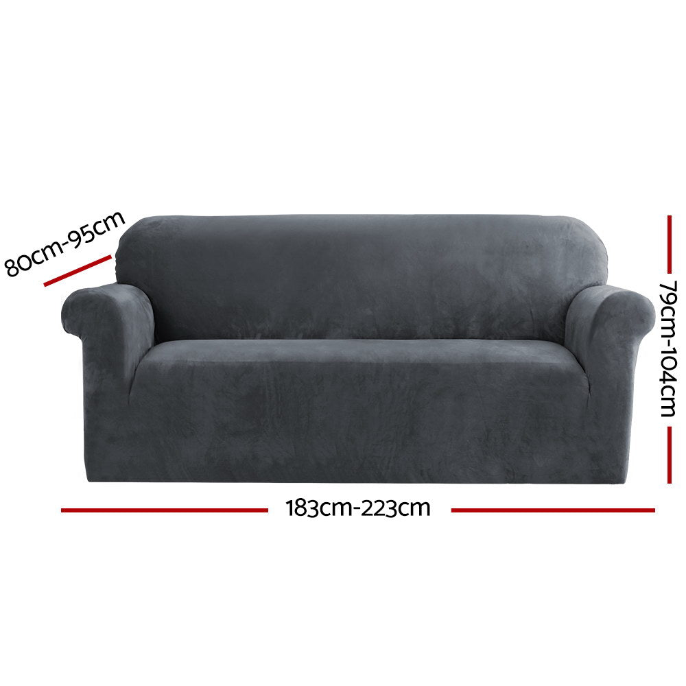 Artiss Velvet Sofa Cover Plush Couch Cover Lounge Slipcover 3 Seater Grey Artiss