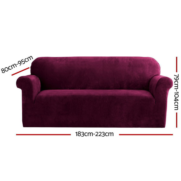 Artiss Velvet Sofa Cover Plush Couch Cover Lounge Slipcover 3 Seater Ruby Red Artiss