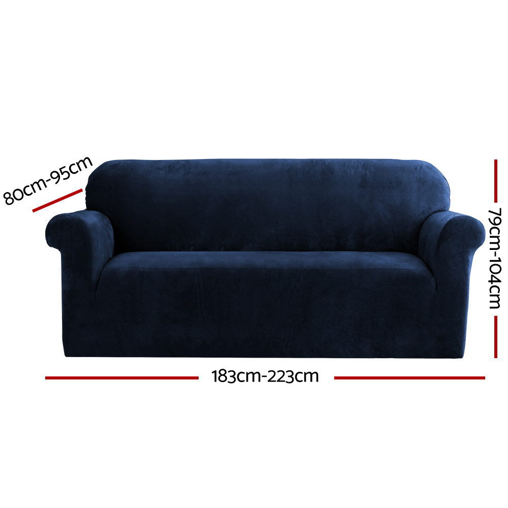 Artiss Velvet Sofa Cover Plush Couch Cover Lounge Slipcover 3 Seater Sapphire Artiss