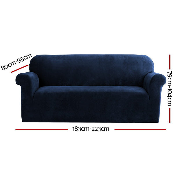 Artiss Velvet Sofa Cover Plush Couch Cover Lounge Slipcover 3 Seater Sapphire Artiss