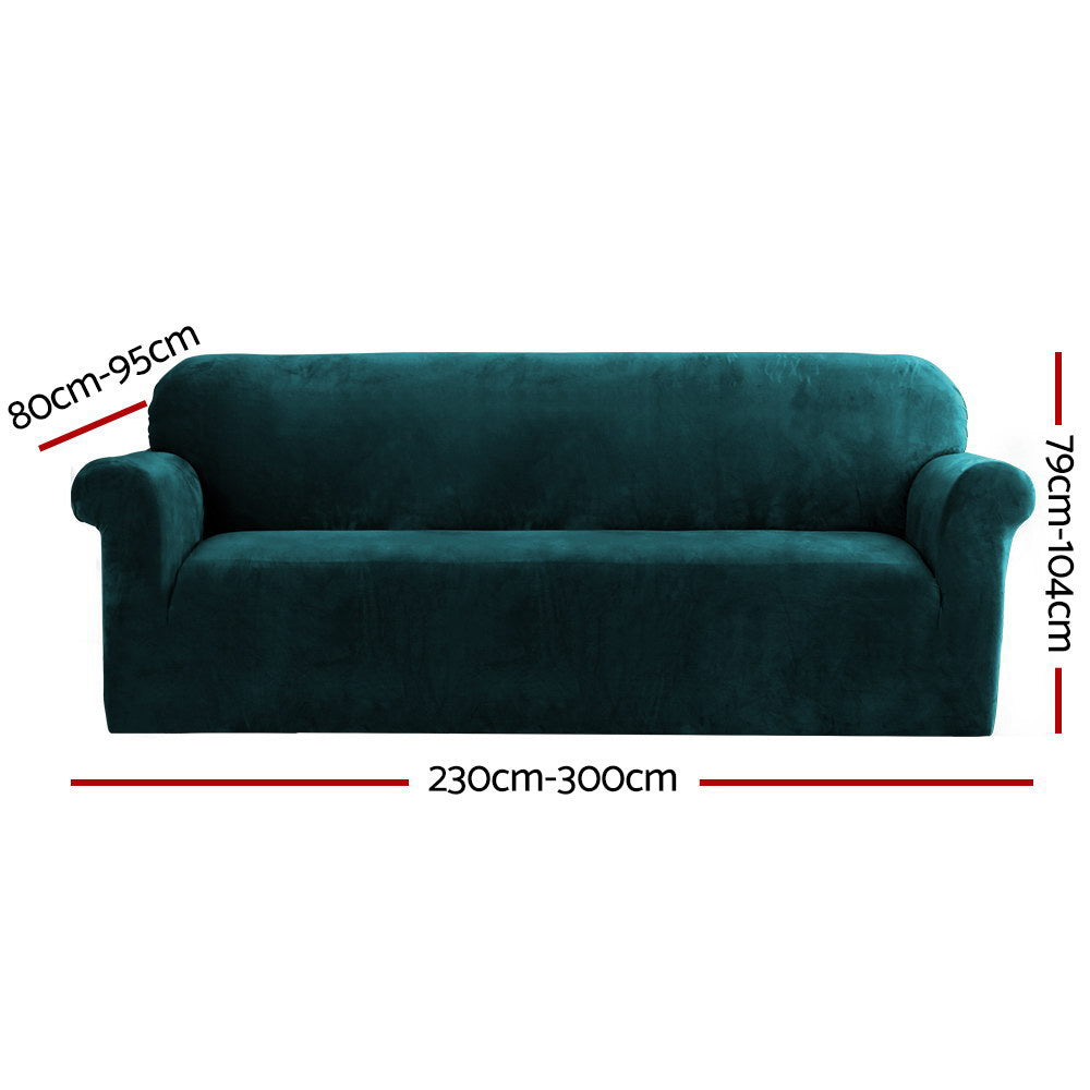 Artiss Velvet Sofa Cover Plush Couch Cover Lounge Slipcover 4 Seater Agate Green Artiss