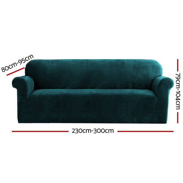Artiss Velvet Sofa Cover Plush Couch Cover Lounge Slipcover 4 Seater Agate Green Artiss