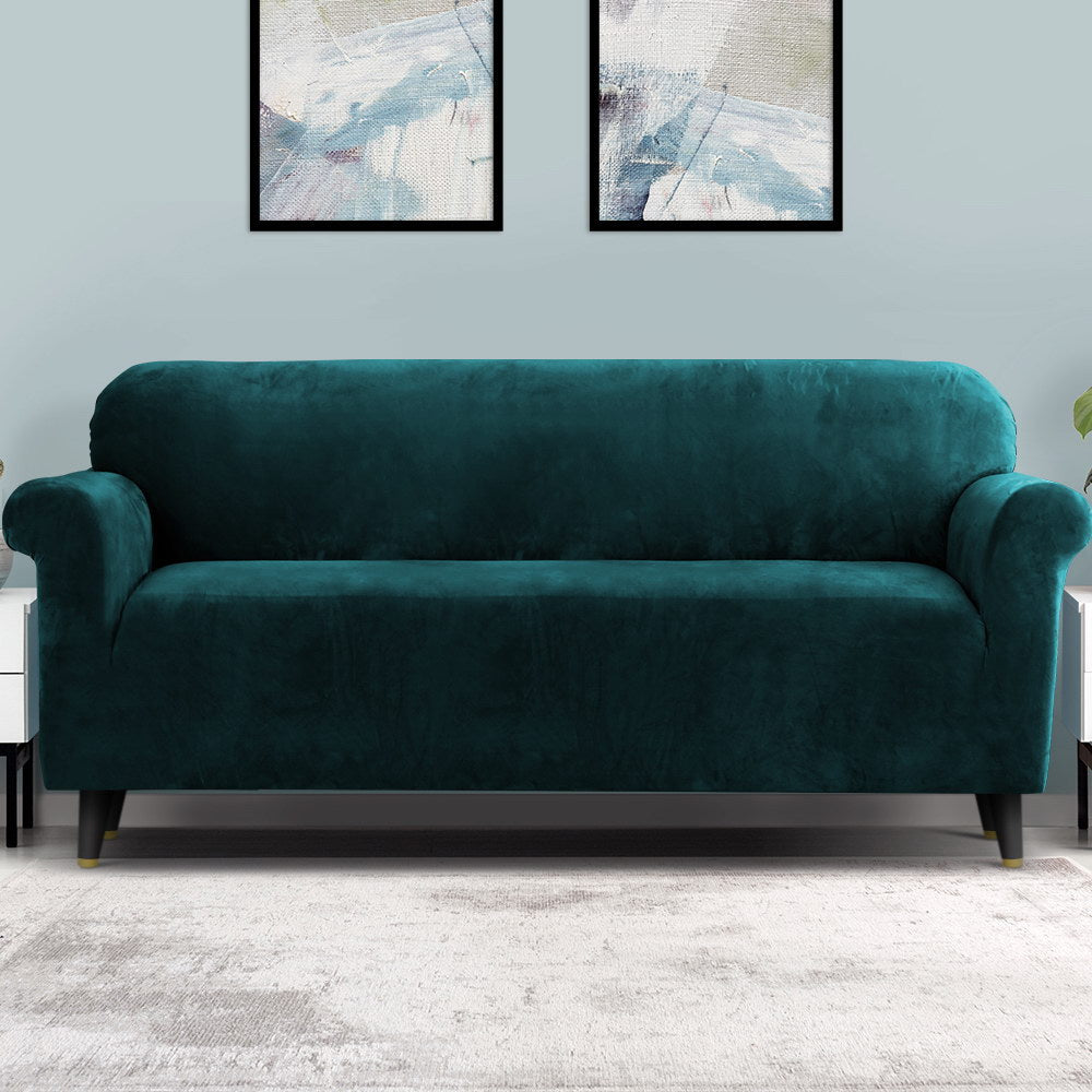 Artiss Velvet Sofa Cover Plush Couch Cover Lounge Slipcover 4 Seater Agate Green Artiss