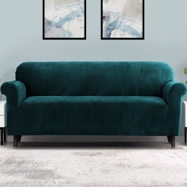 Artiss Velvet Sofa Cover Plush Couch Cover Lounge Slipcover 4 Seater Agate Green Artiss
