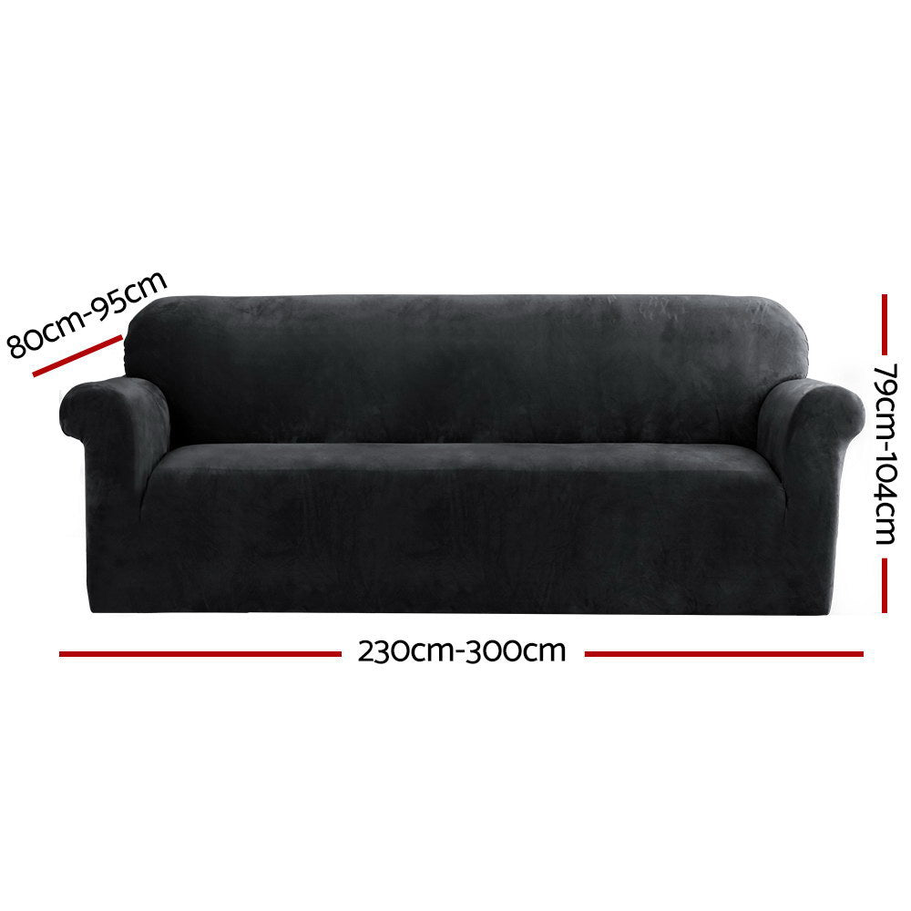 Artiss Velvet Sofa Cover Plush Couch Cover Lounge Slipcover 4 Seater Black Artiss
