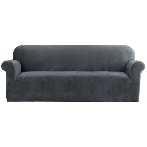 Artiss Velvet Sofa Cover Plush Couch Cover Lounge Slipcover 4 Seater Grey Artiss