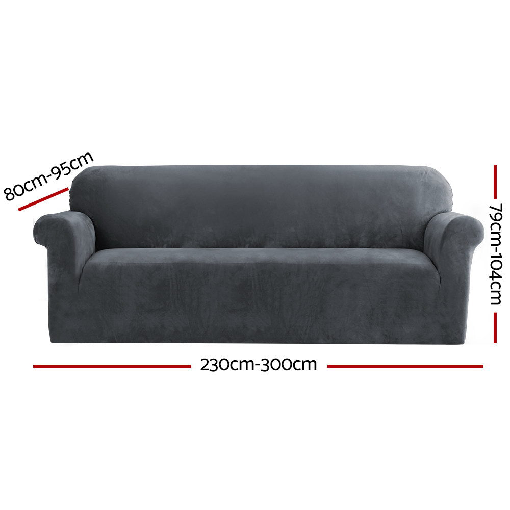 Artiss Velvet Sofa Cover Plush Couch Cover Lounge Slipcover 4 Seater Grey Artiss