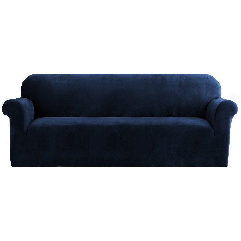 Artiss Velvet Sofa Cover Plush Couch Cover Lounge Slipcover 4 Seater Sapphire Artiss