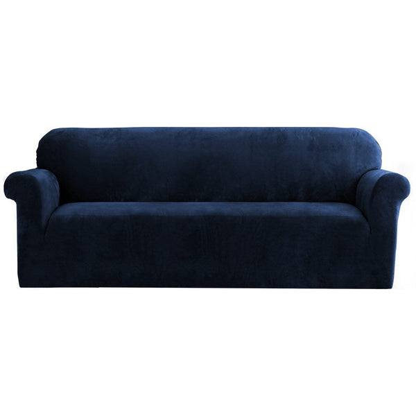 Artiss Velvet Sofa Cover Plush Couch Cover Lounge Slipcover 4 Seater Sapphire Artiss