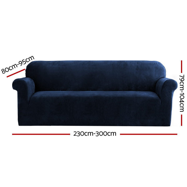 Artiss Velvet Sofa Cover Plush Couch Cover Lounge Slipcover 4 Seater Sapphire Artiss