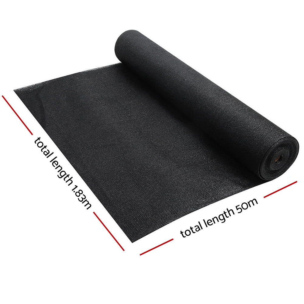 Instahut 70% UV Sun Shade Cloth Shadecloth Sail Roll Mesh Garden Outdoor 1.83x50m Black Instahut