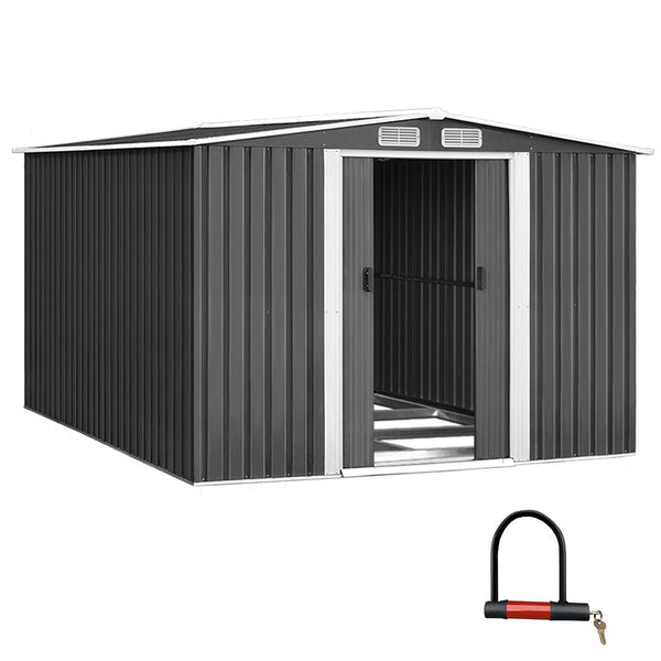 Giantz Garden Shed Outdoor Storage Sheds 2.58x3.14x2.02M Workshop Metal Base Grey Giantz