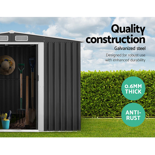 Giantz Garden Shed Outdoor Storage Sheds 2.58x3.14x2.02M Workshop Metal Base Grey Giantz