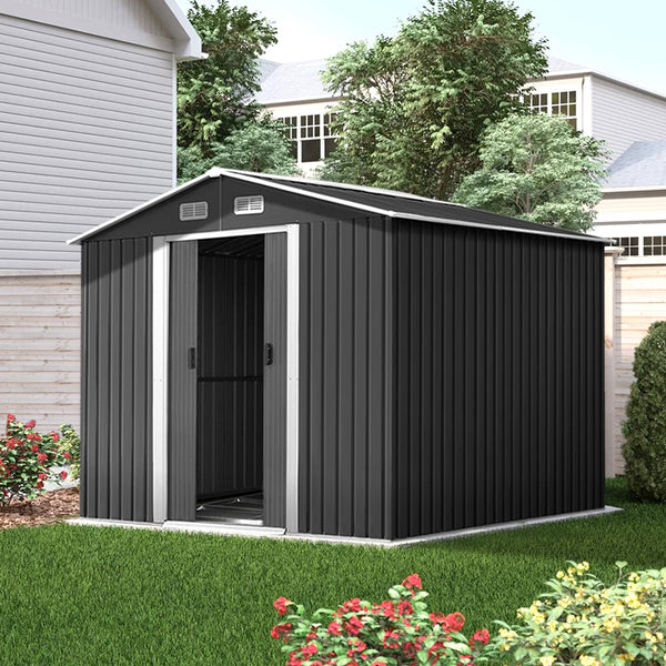 Giantz Garden Shed Outdoor Storage Sheds 2.58x3.14x2.02M Workshop Metal Base Grey Giantz