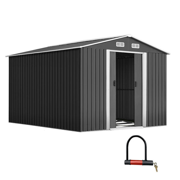 Giantz Garden Shed Outdoor Storage Sheds 2.6x3.9x2M Workshop Metal Base Grey Giantz