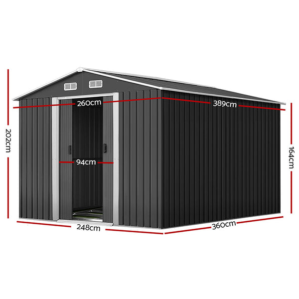 Giantz Garden Shed Outdoor Storage Sheds 2.6x3.9x2M Workshop Metal Base Grey Giantz