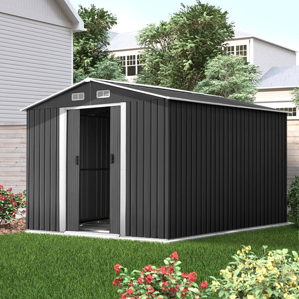 Giantz Garden Shed Outdoor Storage Sheds 2.6x3.9x2M Workshop Metal Base Grey Giantz