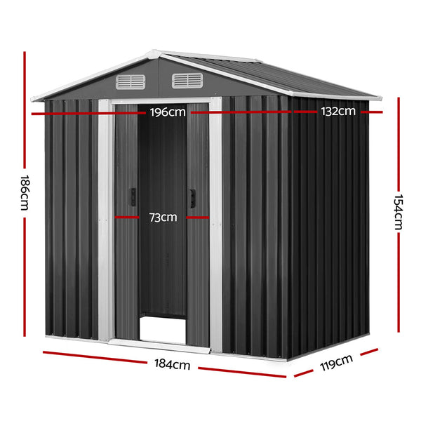 Giantz Garden Shed Outdoor Storage Sheds 1.96x1.32M Tool Workshop Metal Grey Giantz