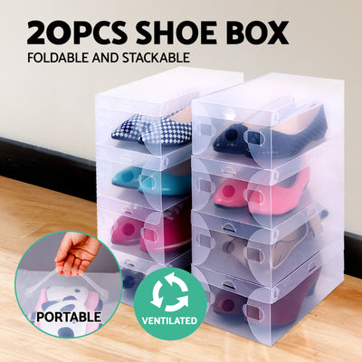 Artiss Set of 20 Clear Shoe Box Foldable Transparent Shoe Storage Stackable Case