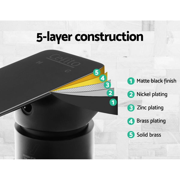 Cefito Bathroom Mixer Tap Faucet Rain Shower head Set Hot And Cold Diverter DIY Black Cefito