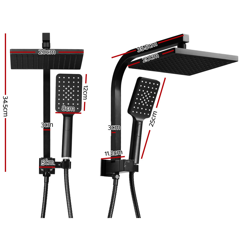 Cefito WELS 8'' Rain Shower Head Set Square Handheld High Pressure Wall Black Cefito