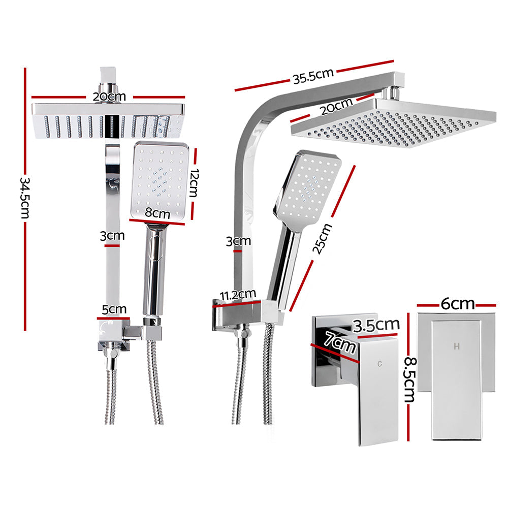 Cefito WELS 8'' Rain Shower Head Taps Square Handheld High Pressure Wall Chrome Cefito