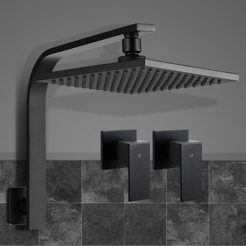 Cefito WElS 8'' Rain Shower Head Taps Square High Pressure Wall Arm DIY Black freeshipping - Awezingly