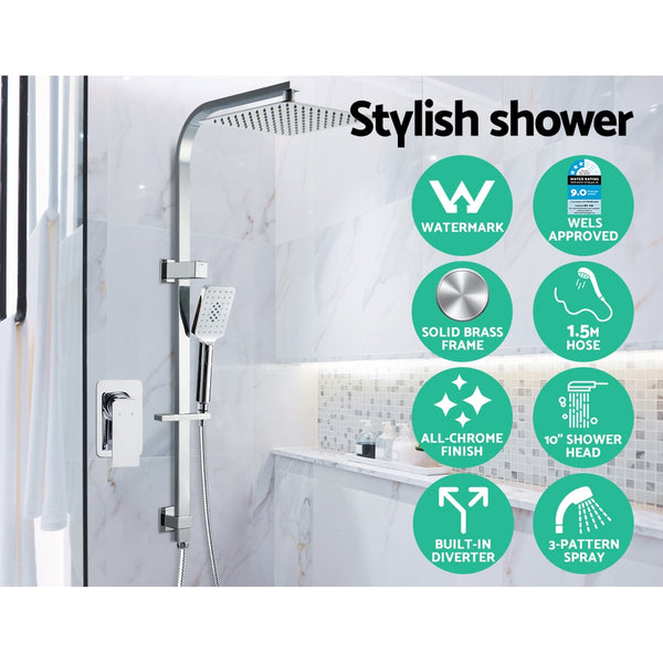 Cefito WELS 10'' Rain Shower Head Mixer Square Handheld High Pressure Wall Chrome freeshipping - Awezingly