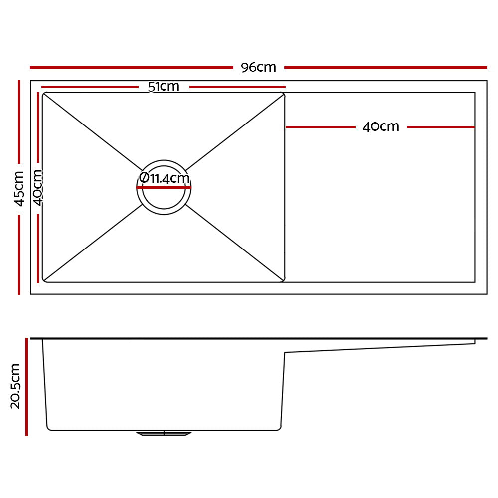 Cefito 96cm x 45cm Stainless Steel Kitchen Sink Under/Top/Flush Mount Silver freeshipping - Awezingly